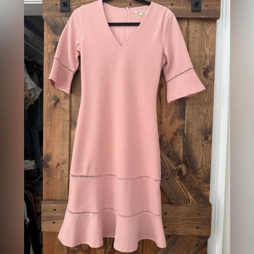 JessaKae Pink Tiered Ruffled Sheath Dress